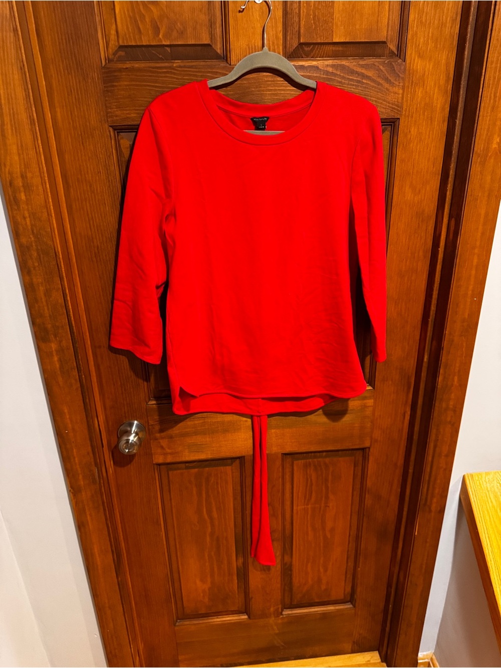 Ann Taylor Red Long Sleeve Tie-Waist Top - Picture 11 of 11